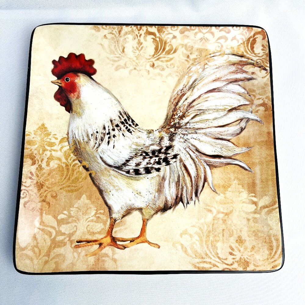 Farmhouse Rooster Square Serving Plate Certified International Susan Winget 10"